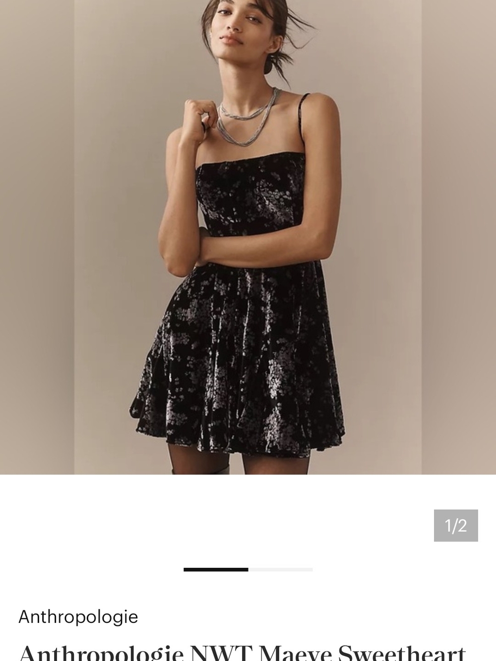 Anthropologie Black and White Floral Velvet Mini Dress